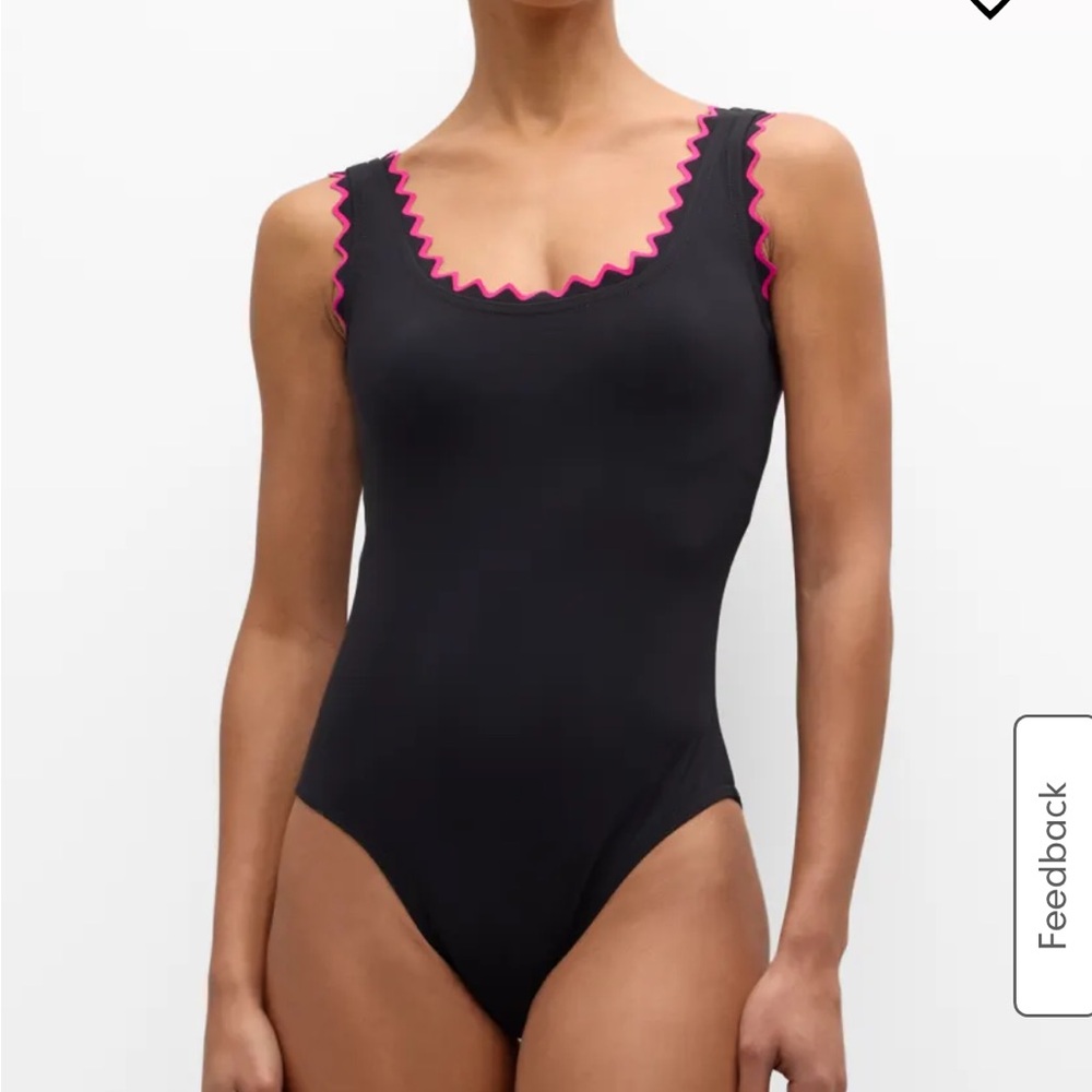 Karla Colletto Amaya one piece swim suit. Black with hot pink trim. Size 12.